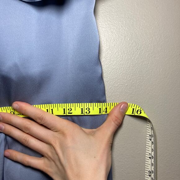 Azazie A-line Empire Waist Pleated Satin Bridesmaid Dress Womens 6-8 Blue Poly - Picture 8 of 12